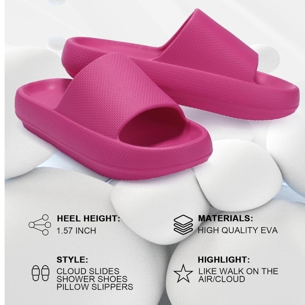 Women Comfy Cushioned Pillow Soft Cloud Slipper Sandal Slides, Thick Sole PINK - Picture 3 of 8